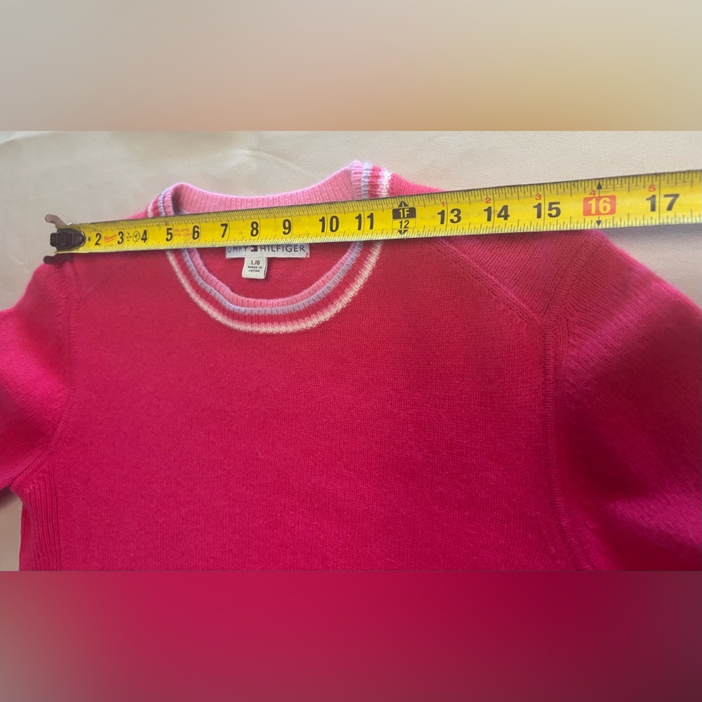 Tommy Hilfiger Womens Sweater Lambswool Angora Blend Sz L Pink Preppy Collegial - Picture 6 of 16